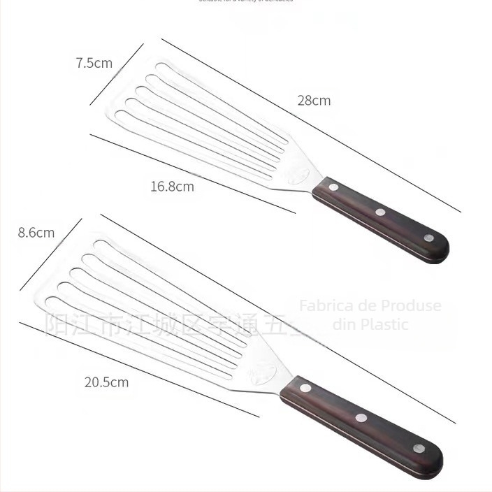 Lopată din oțel inoxidabil pentru pește prăjit, lopată pentru friptură, lopată de uz casnic, mâner din lemn, lopată de gătit din plastic, ustensile de bucătărie