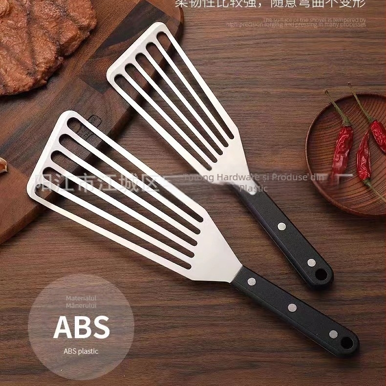 Lopată din oțel inoxidabil pentru pește prăjit, lopată pentru friptură, lopată de uz casnic, mâner din lemn, lopată de gătit din plastic, ustensile de bucătărie