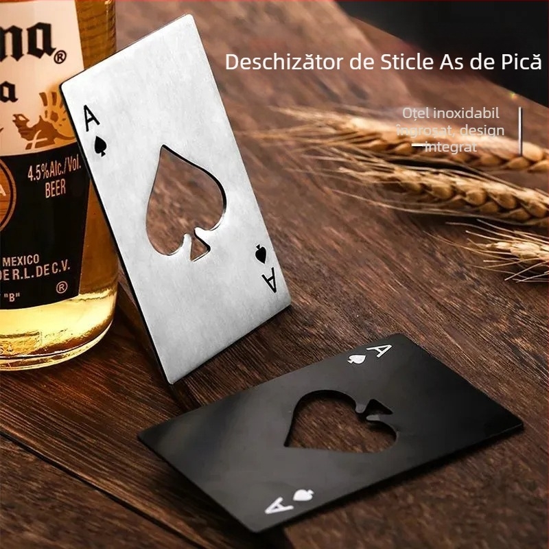 Producător en-gros Spades a Credit Card Creative Playing Card Deschizător de sticle din oțel inoxidabil Deschizător de sticle Deschizător de vin Coaster