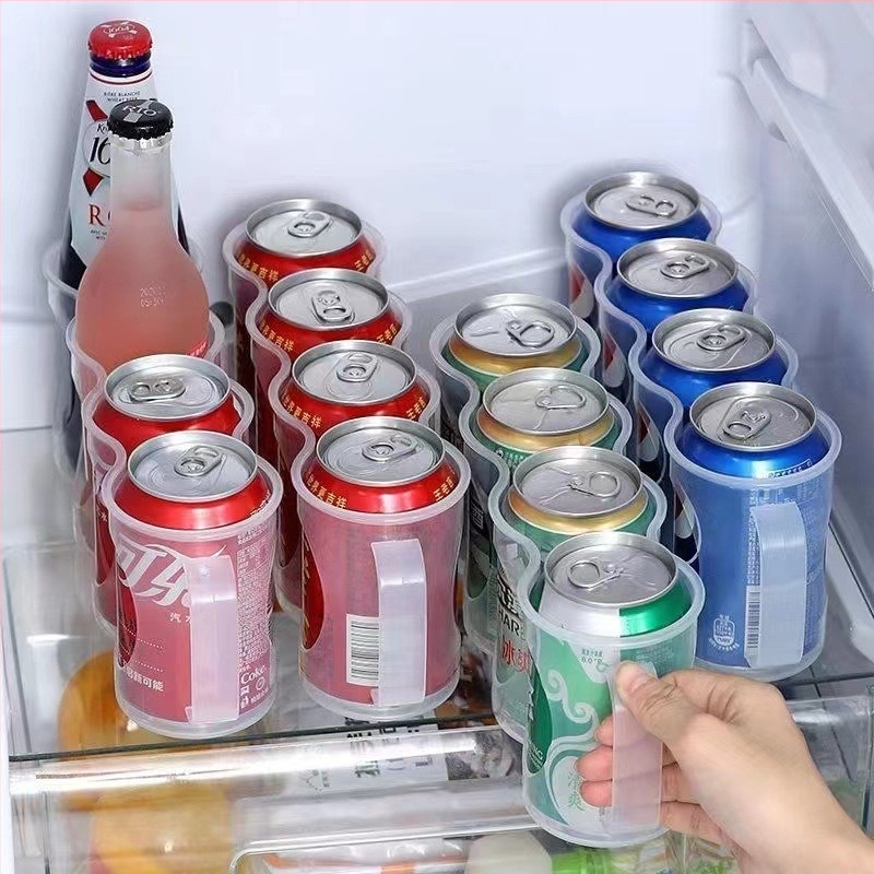 Cutie de depozitare a băuturilor în stil japonez pentru frigider, alimente, cu patru compartimente, raft de depozitare pentru doze de bere, artefact de depozitare pentru bucătărie