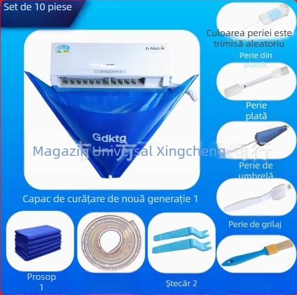 Instrument de curățare a capacului pentru aer condiționat, instrument de curățare a aerului condiționat, set complet de instrumente de curățare pentru aer condiționat de uz casnic, fără demontare
