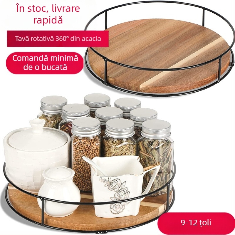 Raft de depozitare Susan din lemn de salcâm, din oțel, lateral, diverse, potrivit pentru rack-uri de birou, dulap rotativ din lemn masiv