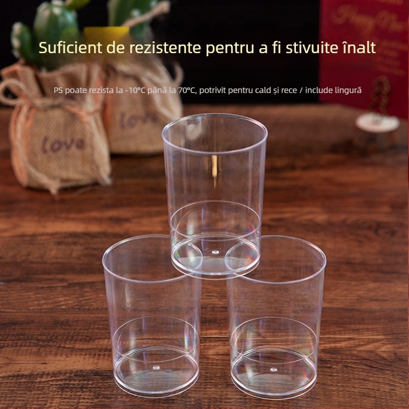Pahar de plastic dur, de unică folosință, transparent, cu jeleu de budincă de tărâțe, mousse dreaptă, pentru deserturi, roșu net, creativ, 100 ml