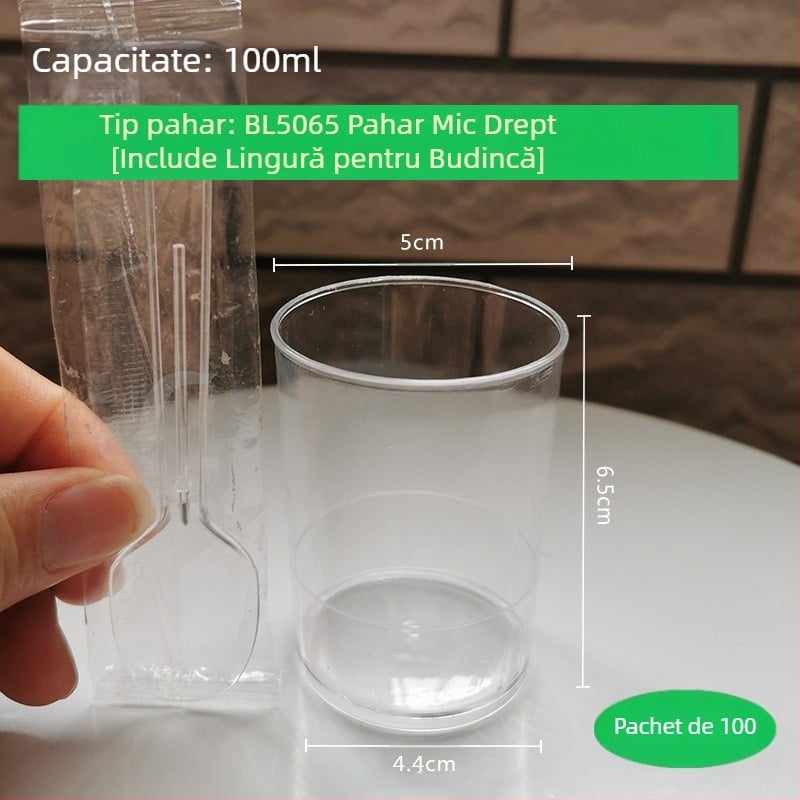 Pahar de plastic dur, de unică folosință, transparent, cu jeleu de budincă de tărâțe, mousse dreaptă, pentru deserturi, roșu net, creativ, 100 ml