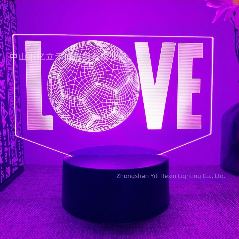Lumină de noapte 3D transfrontalieră, vânzare fierbinte, en-gros, serie club de fotbal, telecomandă neagră, lumină LED tactilă creativă, cadou