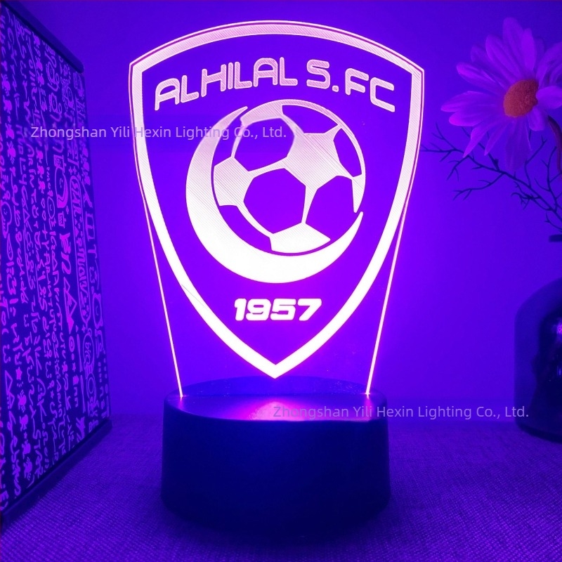 Lumină de noapte 3D transfrontalieră, vânzare fierbinte, en-gros, serie club de fotbal, telecomandă neagră, lumină LED tactilă creativă, cadou