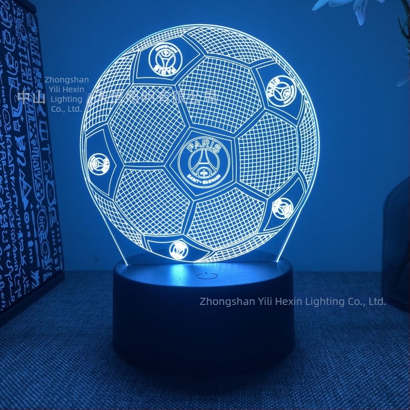 Lumină de noapte 3D transfrontalieră, vânzare fierbinte, en-gros, serie club de fotbal, telecomandă neagră, lumină LED tactilă creativă, cadou