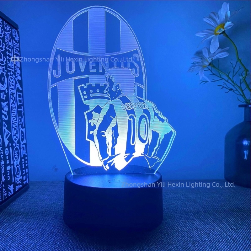 Lumină de noapte 3D transfrontalieră, vânzare fierbinte, en-gros, serie club de fotbal, telecomandă neagră, lumină LED tactilă creativă, cadou