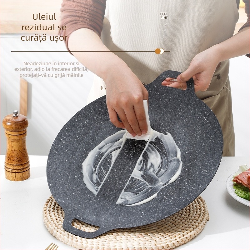 Placă rotundă de copt în aer liber, stil coreean, placă de grătar, cartuș, cuptor, placă de grătar, Teppanyaki, tigaie de uz casnic Maifan Stone antiaderentă
