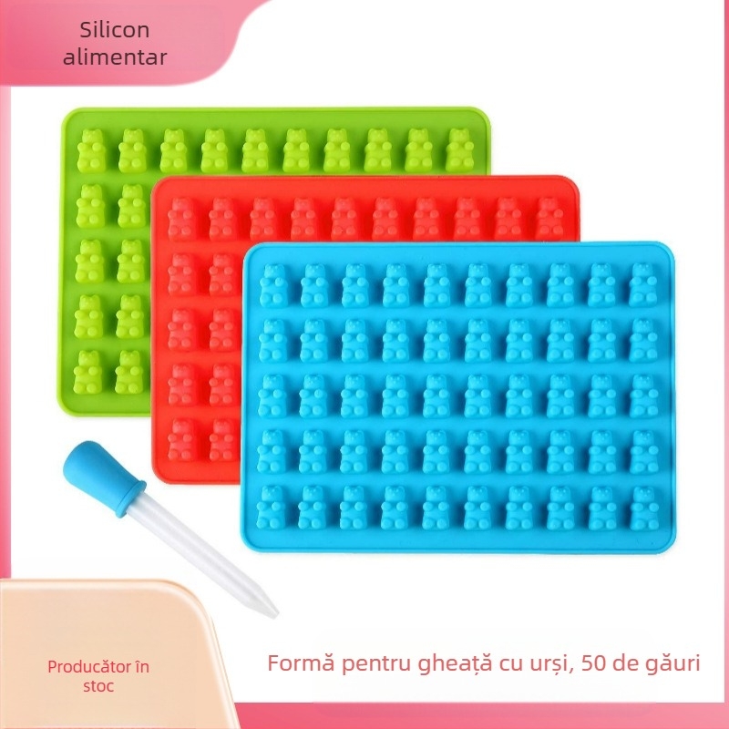 Mucegai silicon creativ cu 50 de găuri pentru ursuleți, mucegai silicon pentru ciocolată, mucegai gummy pentru bomboane, biscuiți, mucegai silicon