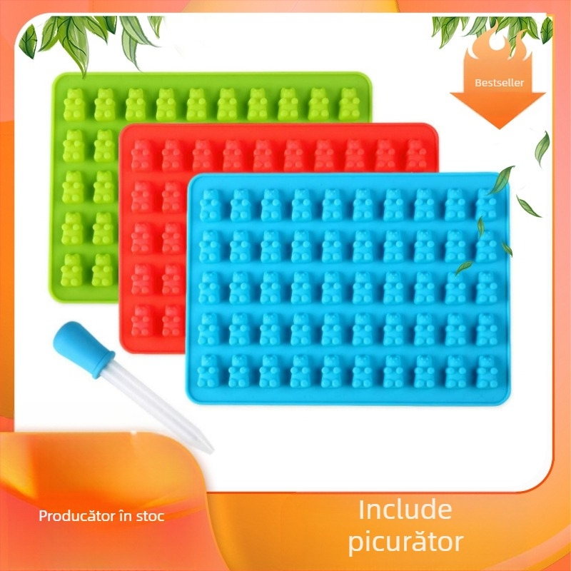 Mucegai silicon creativ cu 50 de găuri pentru ursuleți, mucegai silicon pentru ciocolată, mucegai gummy pentru bomboane, biscuiți, mucegai silicon