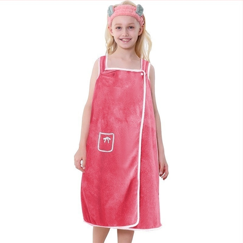 Fustă de baie pentru copii, purtabilă, cu urechi de iepure, fete, îngroșată, absorbantă de apă, cu uscare rapidă, catifea corală, cu cataramă ascunsă, absoarbe rapid apa