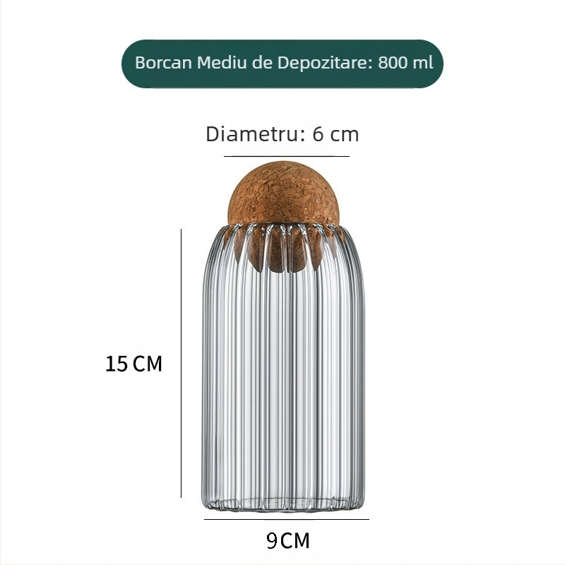 Borcan sigilat din plută ondulată sferică, borcan de depozitare sigilat din plută, capac din plută, sticlă borosilicată de înaltă calitate