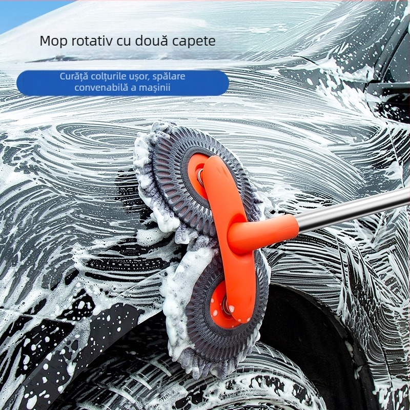 Car Essentials Mop de spălare auto Set de scule de spălare auto Mașină cu două capete Mâner lung Mop retractabil Perie moale