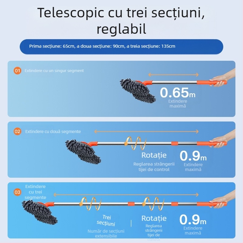 Car Essentials Mop de spălare auto Set de scule de spălare auto Mașină cu două capete Mâner lung Mop retractabil Perie moale