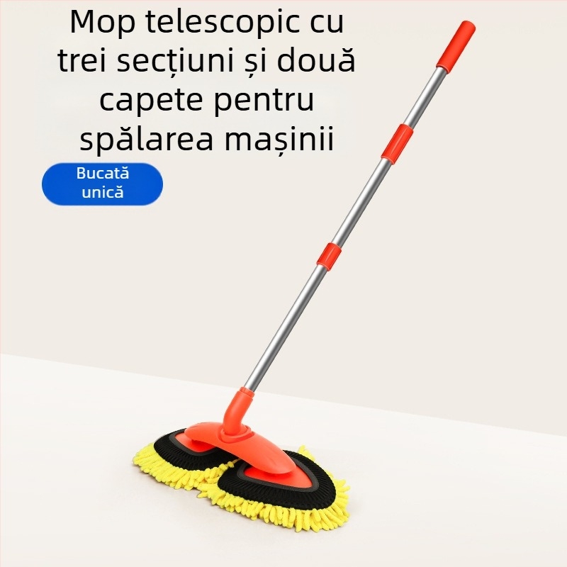Car Essentials Mop de spălare auto Set de scule de spălare auto Mașină cu două capete Mâner lung Mop retractabil Perie moale