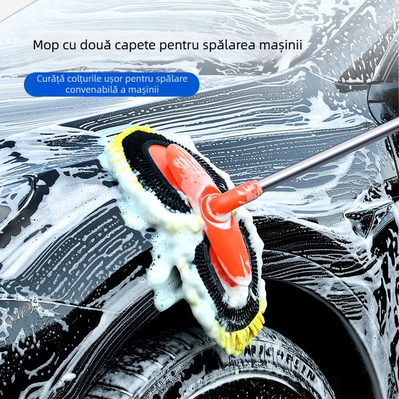 Car Essentials Mop de spălare auto Set de scule de spălare auto Mașină cu două capete Mâner lung Mop retractabil Perie moale
