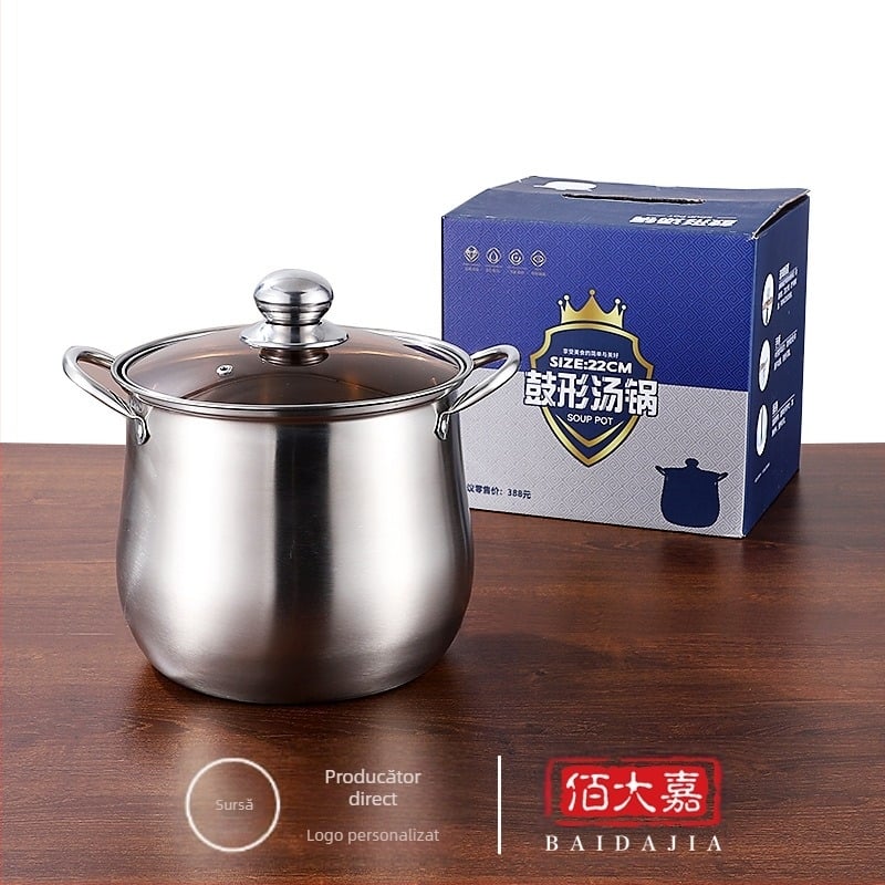 Furnizare directă din fabrică, oală de supă din oțel inoxidabil, Arc, capacitate mare, 22 cm, oală de supă înaltă, cadou de afaceri, cadou de cai, oală de supă