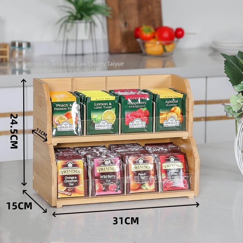 Cutie de depozitare pentru pliculețe de ceai din bambus, cu trei straturi, pentru pliculețe de cafea, raft pentru depozitarea cafelei, stație de cafea, cameră de ceai, capsule de cafea, cutie de depozitare