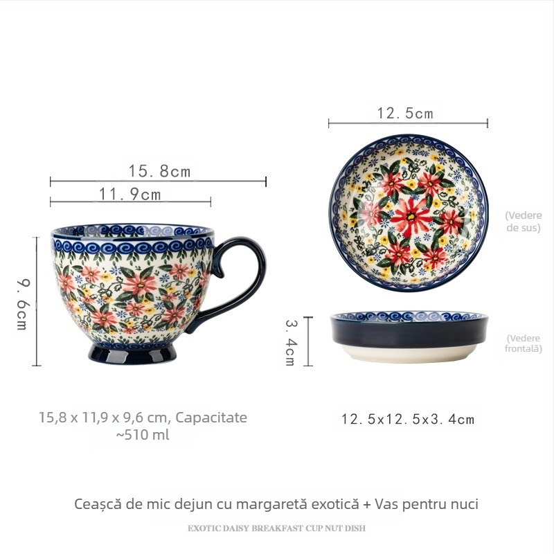Cană ceramică poloneză cu capac, ceașcă vintage pentru micul dejun, ceașcă de apă rafinată pentru birou, ceașcă de cafea de uz casnic, en-gros