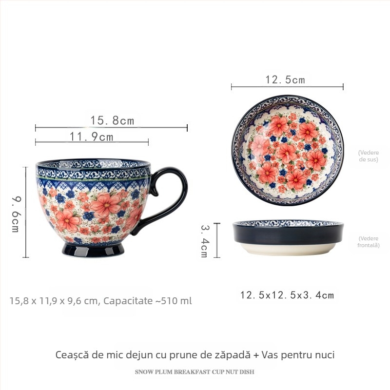 Cană ceramică poloneză cu capac, ceașcă vintage pentru micul dejun, ceașcă de apă rafinată pentru birou, ceașcă de cafea de uz casnic, en-gros