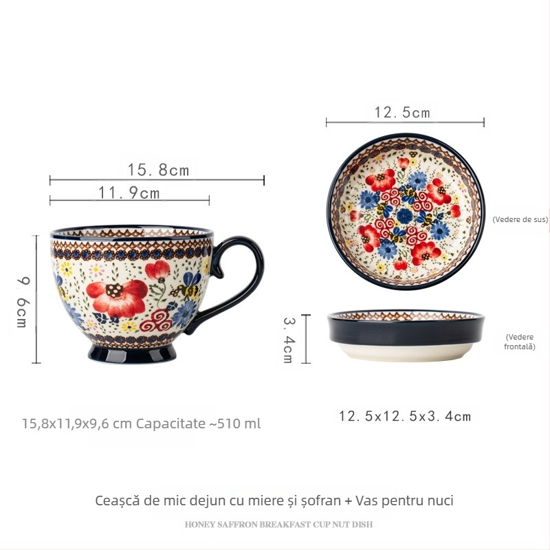 Cană ceramică poloneză cu capac, ceașcă vintage pentru micul dejun, ceașcă de apă rafinată pentru birou, ceașcă de cafea de uz casnic, en-gros