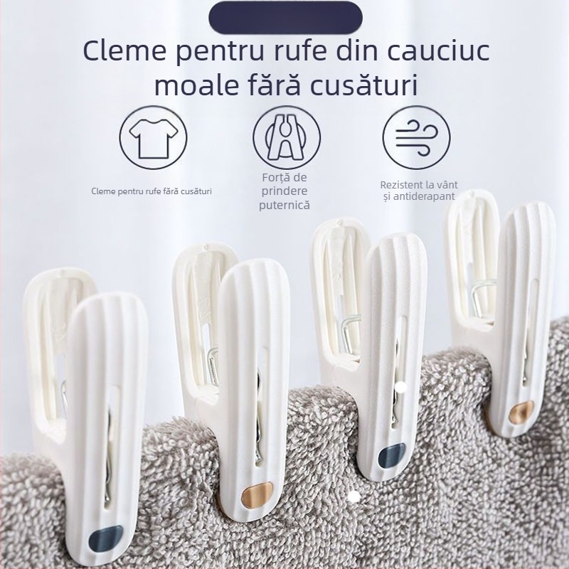 Umeraș de uscare fără sudură cu clips, din plastic, rezistent la vânt, fix, pentru haine, umeraș de uscare, șosete, lenjerie de pat, cearșaf, umeraș de haine