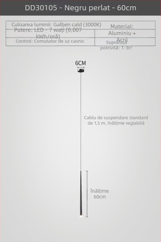Lustră de noptieră cu formă conică, stil modern minimalist, finisaj electroplacat, cu două capete
