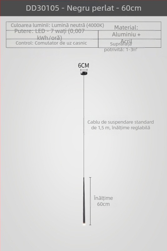 Lustră de noptieră cu formă conică, stil modern minimalist, finisaj electroplacat, cu două capete
