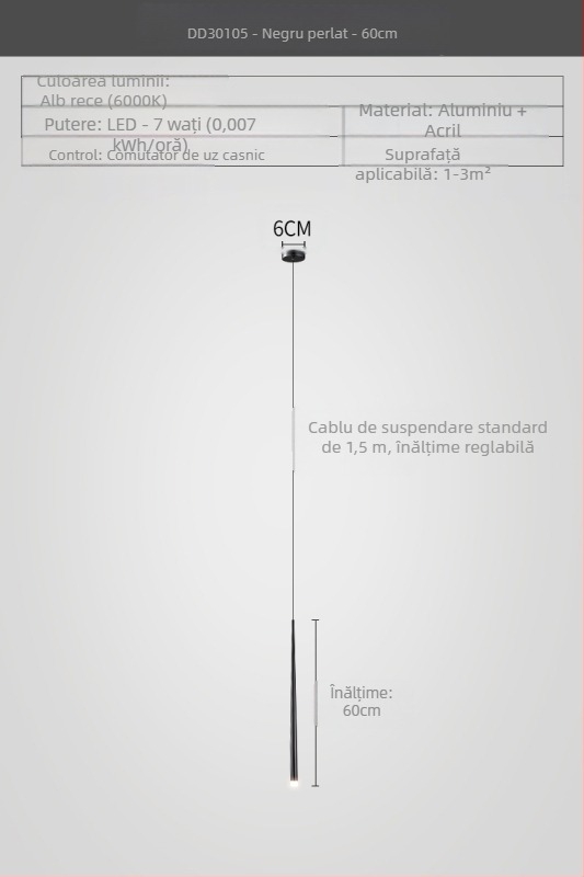 Lustră de noptieră cu formă conică, stil modern minimalist, finisaj electroplacat, cu două capete