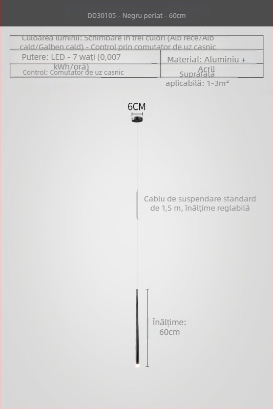 Lustră de noptieră cu formă conică, stil modern minimalist, finisaj electroplacat, cu două capete