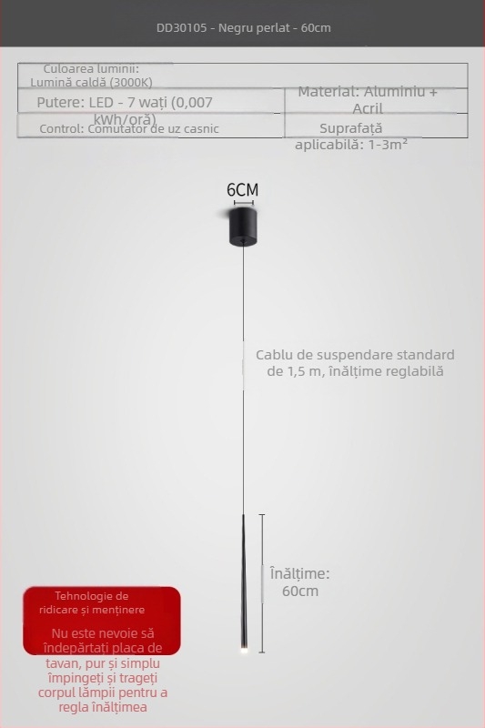 Lustră de noptieră cu formă conică, stil modern minimalist, finisaj electroplacat, cu două capete