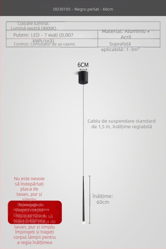 Lustră de noptieră cu formă conică, stil modern minimalist, finisaj electroplacat, cu două capete