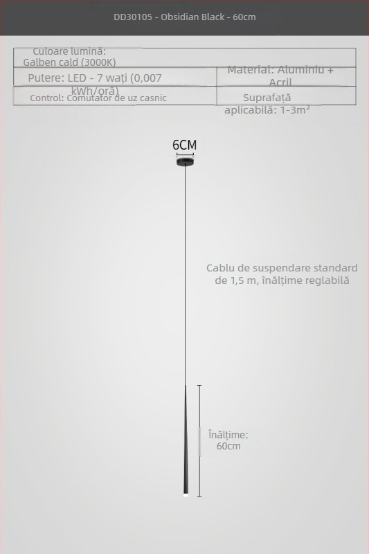 Lustră de noptieră cu formă conică, stil modern minimalist, finisaj electroplacat, cu două capete