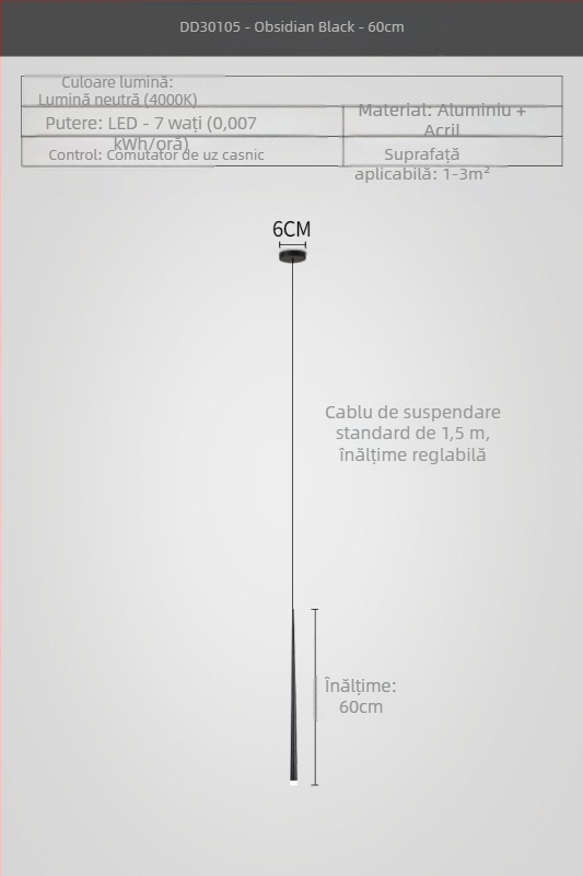Lustră de noptieră cu formă conică, stil modern minimalist, finisaj electroplacat, cu două capete