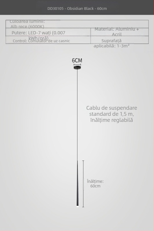 Lustră de noptieră cu formă conică, stil modern minimalist, finisaj electroplacat, cu două capete