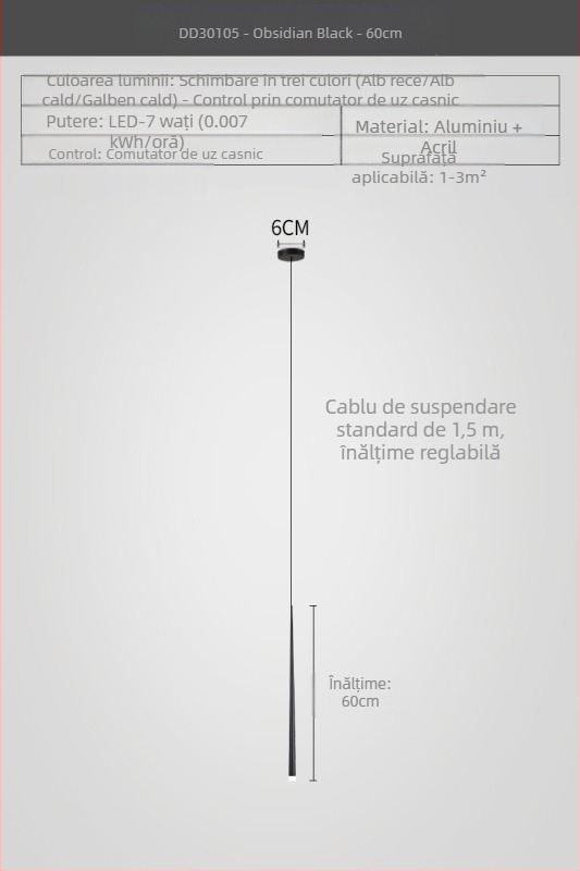 Lustră de noptieră cu formă conică, stil modern minimalist, finisaj electroplacat, cu două capete