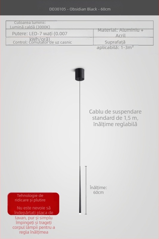 Lustră de noptieră cu formă conică, stil modern minimalist, finisaj electroplacat, cu două capete