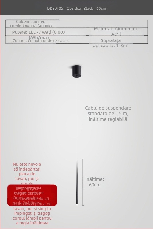 Lustră de noptieră cu formă conică, stil modern minimalist, finisaj electroplacat, cu două capete