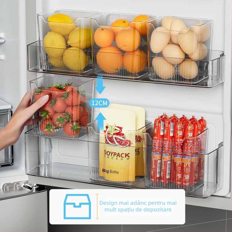 Cutie de depozitare pentru frigider transparentă de lux, ușoară, cu ușă laterală, pentru legume și fructe, pentru clasificarea alimentelor, cutie de depozitare pentru frigider de mare capacitate