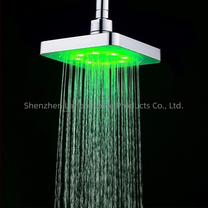 Comerțul electronic transfrontalier este dedicat duzei de duș de 6 inch cu pulverizare superioară cu LED-uri, cu detectare a temperaturii/lumină colorată, care își schimbă culoarea 8020-B1