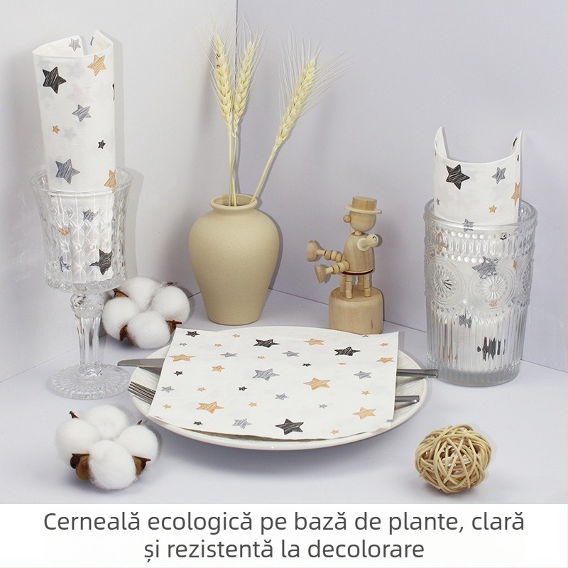 Șervețele de hârtie pătrate imprimate colorate cu stele, pentru petreceri, restaurante de înaltă calitate, șervețele speciale de unică folosință pot fi personalizate