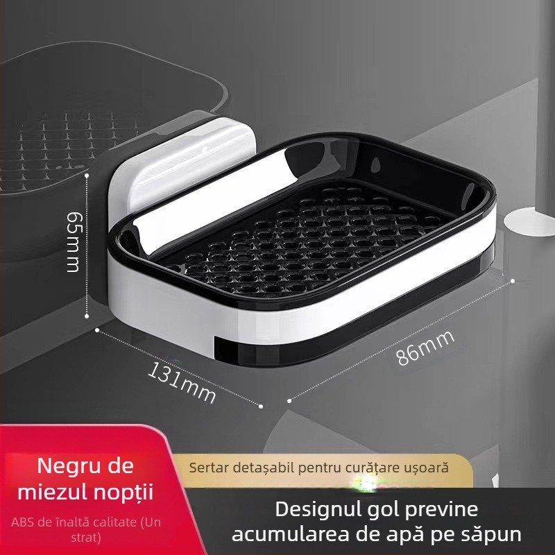 Cutie de săpun transfrontalieră, fără perforații, montat pe perete, raft de săpun de scurgere, raft de depozitare a săpunului cu dublă straturi pentru toaletă și baie