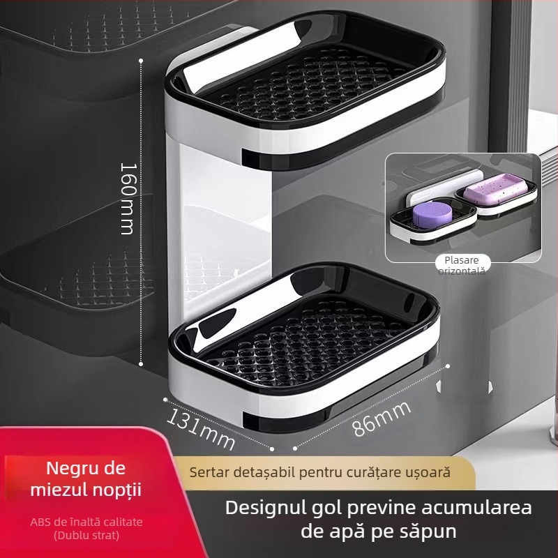 Cutie de săpun transfrontalieră, fără perforații, montat pe perete, raft de săpun de scurgere, raft de depozitare a săpunului cu dublă straturi pentru toaletă și baie