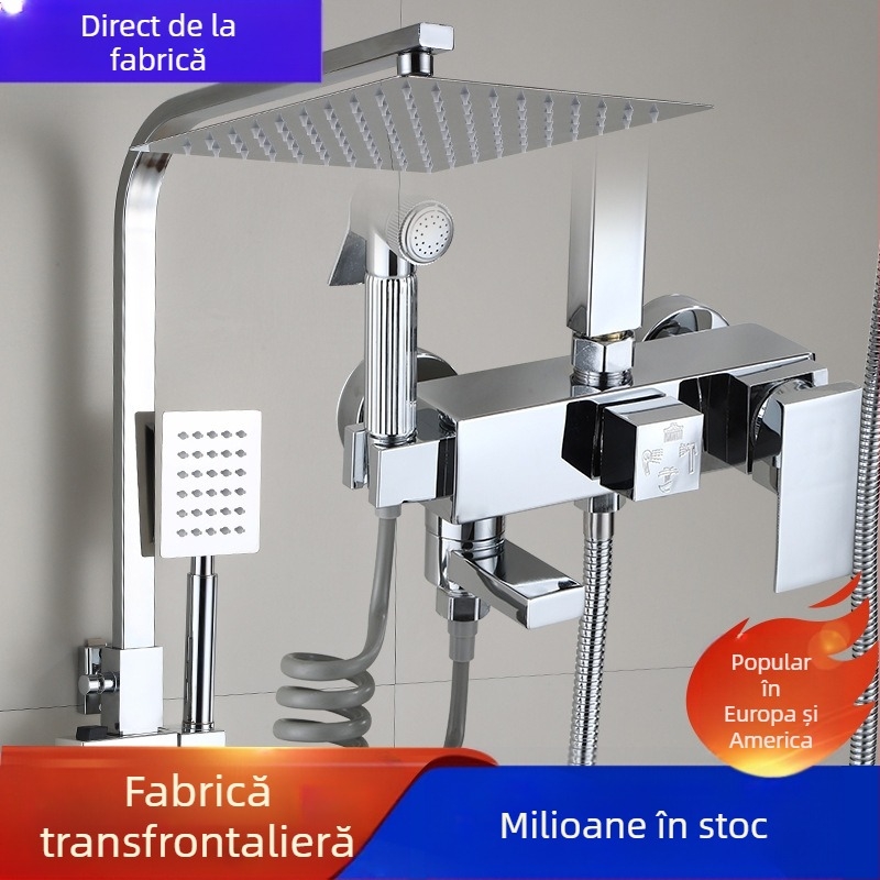 Costum de duș termostatic negru, toate cu valvă de amestec caldă și rece din cupru, duș auxiliar pentru baie, en-gros transfrontalier