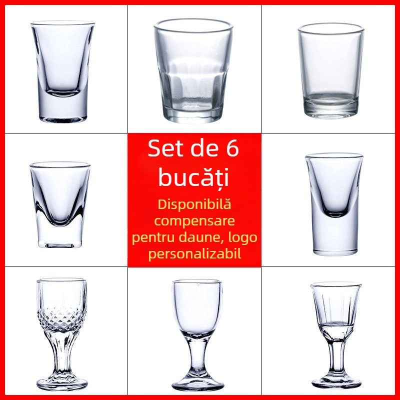 Pahare din sticlă pentru băuturi spirtoase, formă octagonală, picior înalt, set 6–10 bucăți