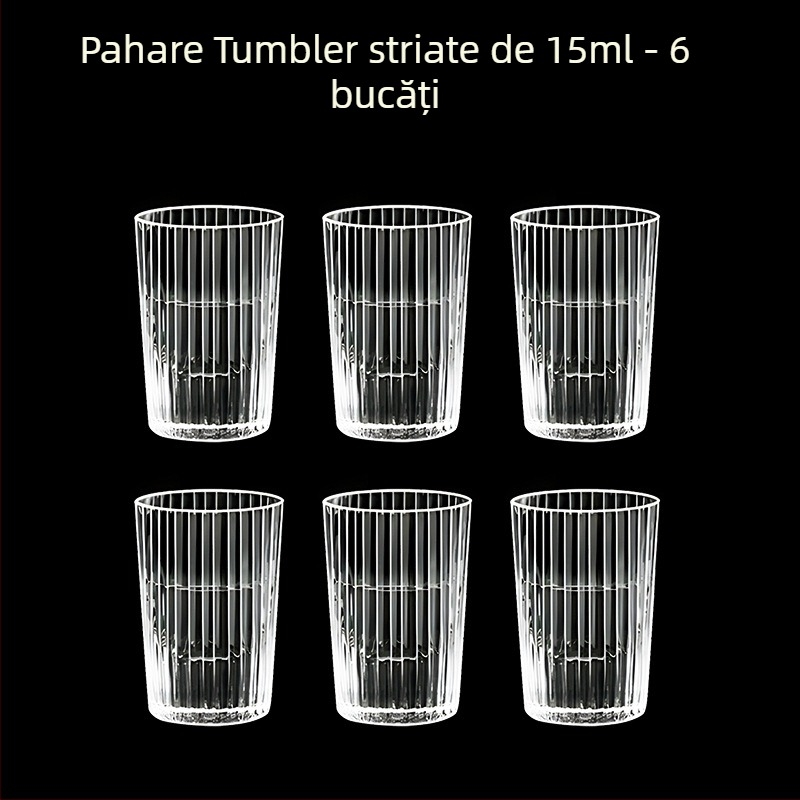 Pahare din sticlă pentru băuturi spirtoase, formă octagonală, picior înalt, set 6–10 bucăți