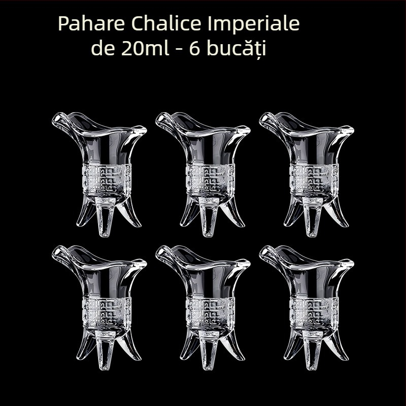 Pahare din sticlă pentru băuturi spirtoase, formă octagonală, picior înalt, set 6–10 bucăți