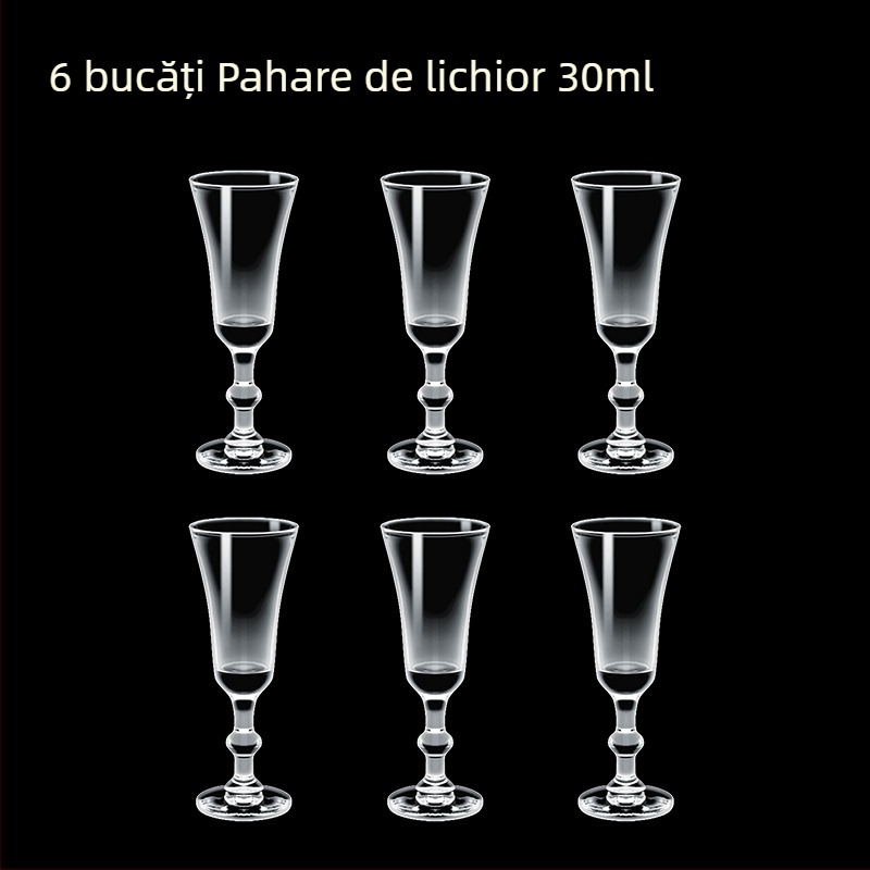 Pahare din sticlă pentru băuturi spirtoase, formă octagonală, picior înalt, set 6–10 bucăți