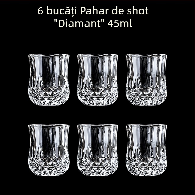 Pahare din sticlă pentru băuturi spirtoase, formă octagonală, picior înalt, set 6–10 bucăți